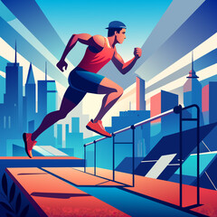 Naklejka premium a runner-running over an obstacle This dynamic vector illustration features a determined runner overcoming an obstacle with speed and agility. Perfect for sports, fitness, and success-themed designs.