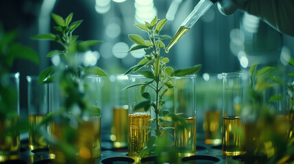 A person is pouring water into a terrestrial plant in a test tube