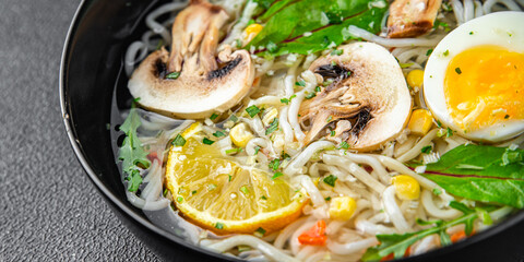 soup ramen asian first course fresh eating cooking appetizer meal food snack on the table copy space food background rustic top view