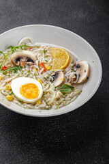 soup ramen asian first course fresh eating cooking appetizer meal food snack on the table copy space food background rustic top view