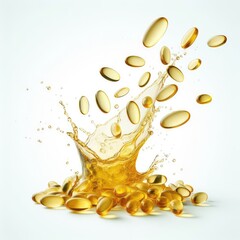 falling fish oil pills isolated on white background