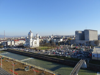 Obraz premium Aerial view of Baia Mare city, Romania, in february