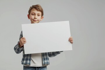 boy holding a white board