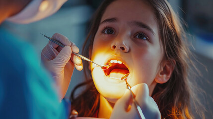 Young patient receiving a dental checkup from dentist Generative AI image