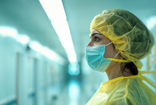 Healthcare professional in COVID-19 protection gear. Generative AI image
