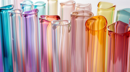 Close-up of a collection of glass sculptures. Generative Ai.