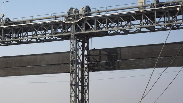 Aerial view of Head Taunsa Barrage is a barrage on the Indus River in Tehsil Taunsa, Dera Ghazi Khan District, Punjab Province, Pakistan. Where a lot of water is stored. Beautiful drone 4K view.