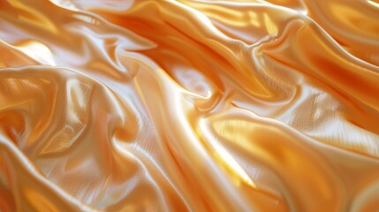 Fototapeta premium A close-up of shiny, golden-orange fabric that looks like silk. Abstract fluid motion waves background smooth golden color wallpaper 