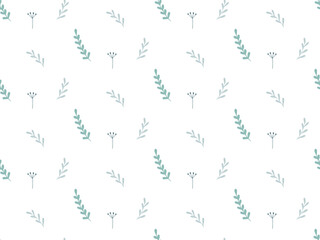 Botanical Simple seamless Pattern. Branches with leaves in green pastel colors. Foliage Spring summer background. Abstract doodle Plant illustration for Design wallpaper, cover, fabric printing
