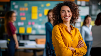 Team of smiling casual 50's years woman conduct detailed briefings or training for prospects or existing customers