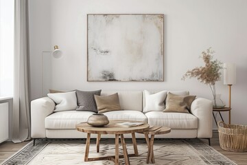 Modern minimalist living room with decorative paintings