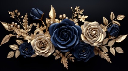 Blue and gold roses with black background