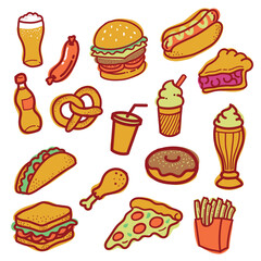 Junk food doodle vector illustration flat design colorful