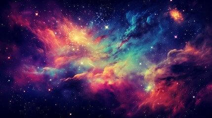 Fototapeta na wymiar Amazing Space Nebula with Glowing Stars and Colorful Clouds