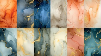 Abstract painting with alcohol ink. Modern art. Set of backgrounds for business cards, invitations.