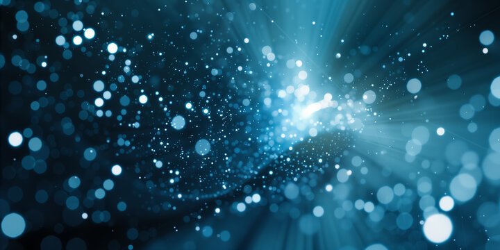 abstract blue background with particles and bokeh defocused lights