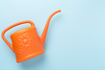 Obraz premium Watering can on color background, top, view