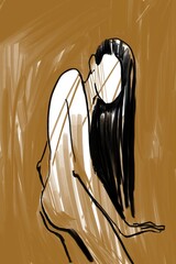 Emotional sketch. Female image. Fear.