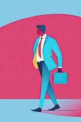 Businessman Flat minimalism style. A man dressed in a business suit walks forward.