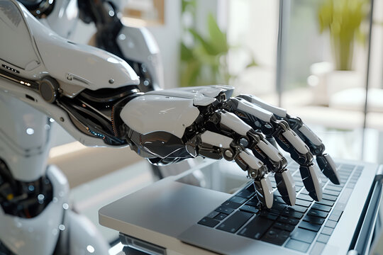 Robot working at a computer