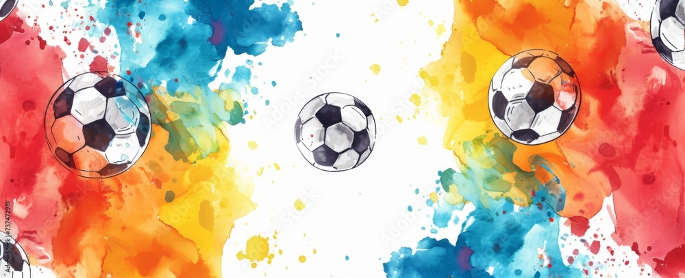 Wall mural vivid soccer ball watercolor - bright and colorful watercolor design with soccer balls