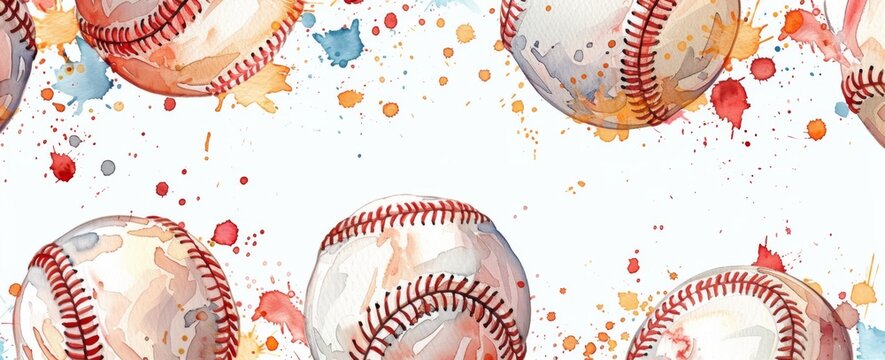 Artistic Baseball Watercolor - A serene watercolor painting featuring baseballs and subtle color splashes