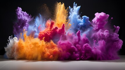 Colorful powder explosion on white surface with black background
