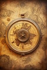 A beautiful illustration of a vintage compass on a background of an old world map.