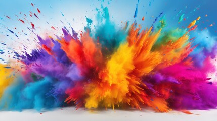 Colorful powder explosion on white background - obrazy, fototapety, plakaty