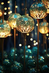 Ornate golden stems with glowing blue glass balls