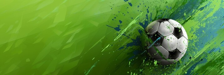 Dynamic Soccer Ball on Green Splash - Artistic illustration of a soccer ball with a vibrant green background, copy space ,banner, advertising