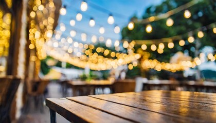 blurred background of restaurant with abstract bokeh light lights decoration party event festival holiday blur background outdoor string lights digital