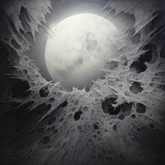 Black and white image of a full moon with a detailed surface - obrazy, fototapety, plakaty