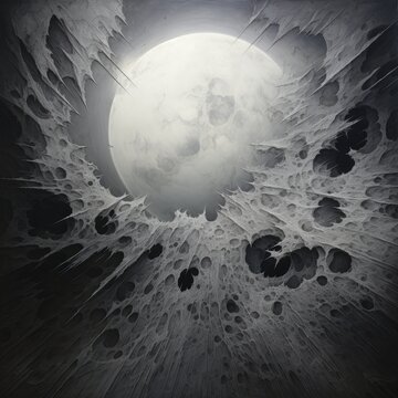 Black and white image of a full moon with a detailed surface