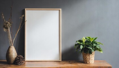 blank canvas gray wall on background mockup poster frame