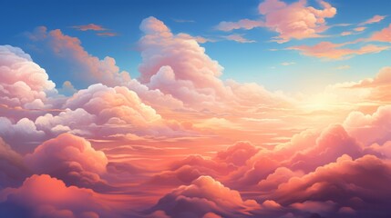 A beautiful sunset sky with pink, orange, and yellow clouds - obrazy, fototapety, plakaty