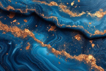Blue and gold abstract painting - obrazy, fototapety, plakaty