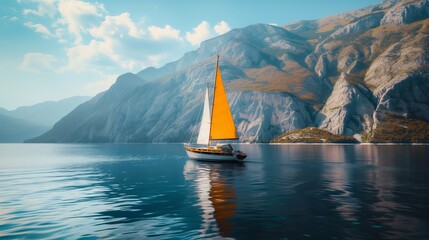Boat sailing on the sea with mountains in the background