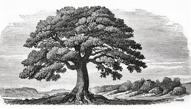 sessile oak quercus petraea engraved antique illustration from brockhaus konversations lexikon 1908