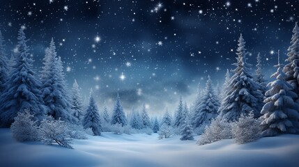 Fototapeta na wymiar A Snowy Forest at Night
