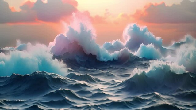 Rough sea waves ariel view 4k video. Ocean view seascape landscape top view. Stormy waves in slomotion. Ocean nature background effect colorful