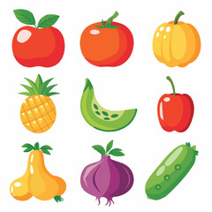 Fruits and Vegetables icons illustration 