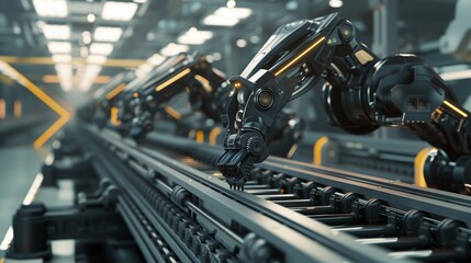 Industrial robotic arms with empty conveyor belt