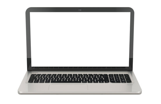 Laptop computer, front view with transparent screen, 3D rendering isolated on transparent background