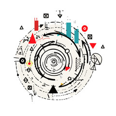 Obraz premium Arrow circles and abstract doodle icon in hand drawn style. Number vector illustration on isolated background. Letters, arrows sign business concept.