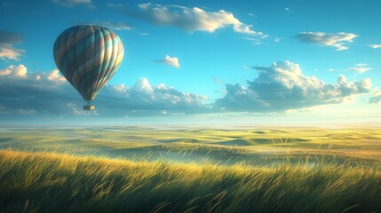 Hot Air Balloon Over Field