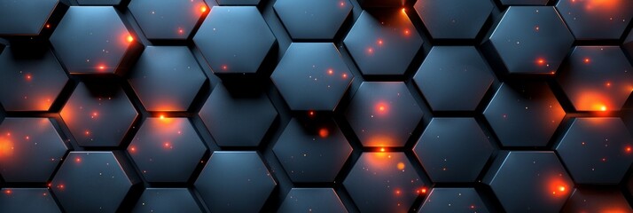 Futuristic Red and Metallic Hexagon Mesh Design Generative AI