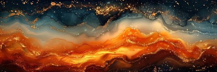 Gold and Brown Glitter Alcohol Ink Marble Texture Background Generative AI