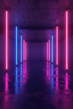 Pink and Blue Neon Lights in a Dark Room © Molostock