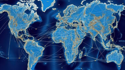 world map on blue background